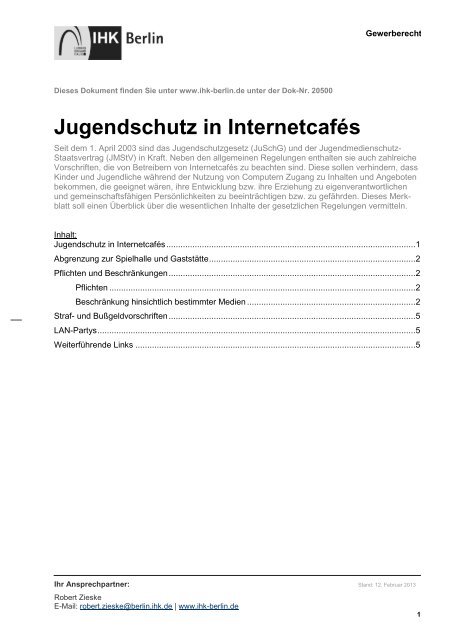 Jugendschutz in Internetcafes - IHK Berlin