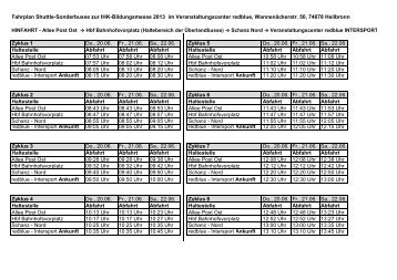 Fahrplan Shuttle-Sonderbus - IHK-Bildungsmesse