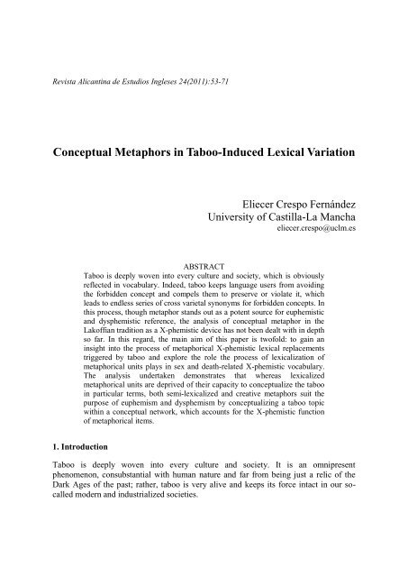 Conceptual Metaphors in Taboo-Induced Lexical Variation