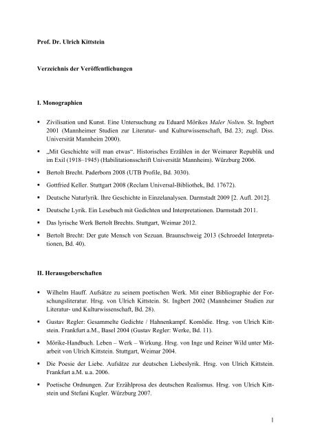 Liste der Veröffentlichungen - Germanistik - Universität Mannheim