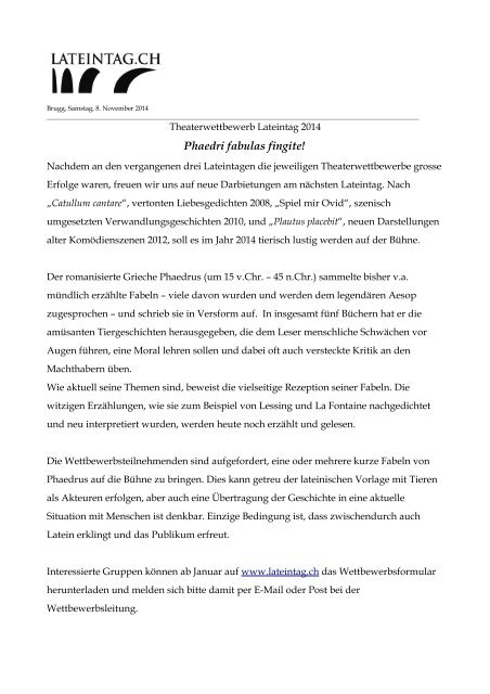 Theaterwettbewerb Lateintag 2014 - SwissEduc.ch