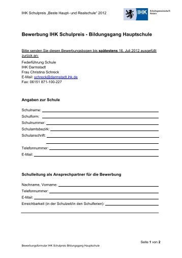 Bewerbung im Bildungsgang Hauptschule