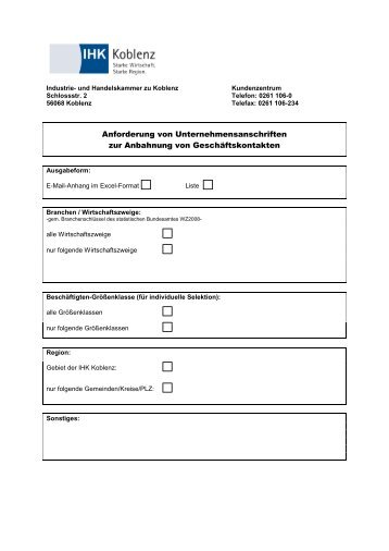 Anforderung von Unternehmensanschriften zur ... - IHK Koblenz