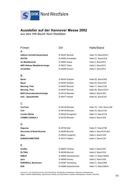 Aussteller auf der Hannover Messe 2002 - und Handelskammer ...