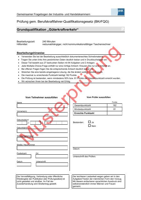 Musterprüfung Grundqualifikation Güterkraftverkehr - IHK zu Coburg