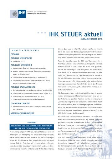 Steuer aktuell Oktober 2013 - IHK Nürnberg für Mittelfranken