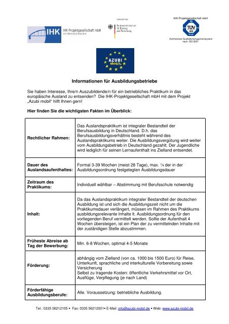 Arbeitgeberinformation - IHK-Projektgesellschaft mbH