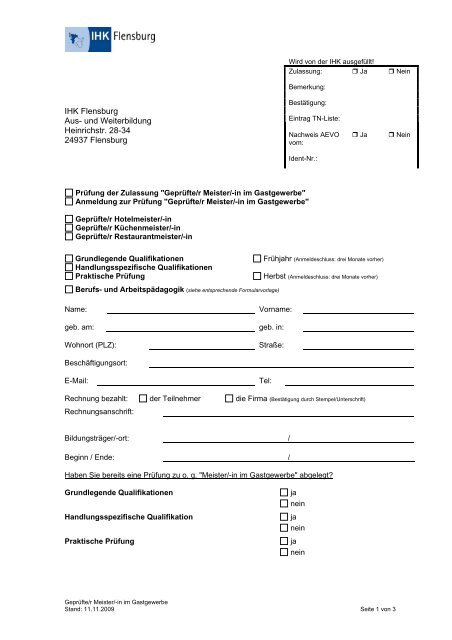 Anmeldung zur Prüfung - IHK Schleswig-Holstein