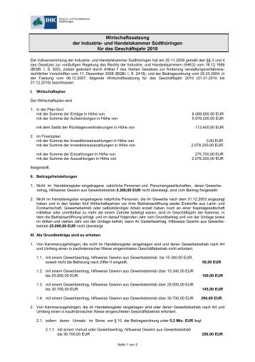 Wirtschaftssatzung der Industrie- und ... - IHK SÃ¼dthÃ¼ringen