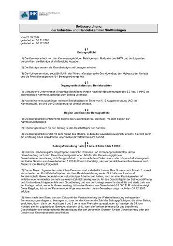 Beitragsordnung der Industrie- und ... - IHK SÃ¼dthÃ¼ringen