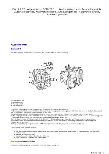 166 2.0 TS Allgemeines - GETRIEBE (Automatikgetriebe ...