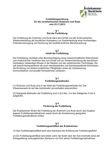 Fortbildungsordnung - Ärztekammer Nordrhein