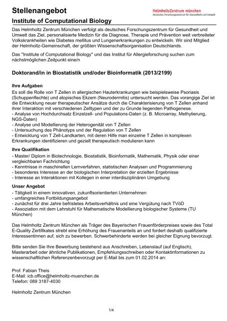 Stellenangebot - Helmholtz Zentrum München