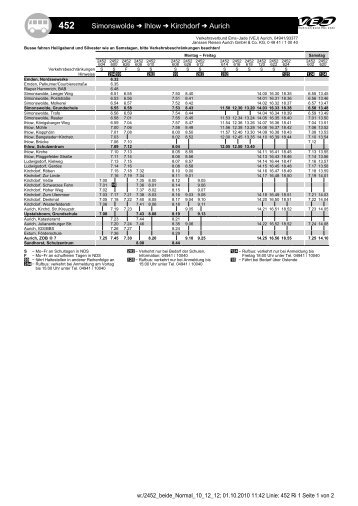 Weser-Ems-Bus Linie 452 (ganztÃ¤gig) nach Aurich - Ihlow Tourismus