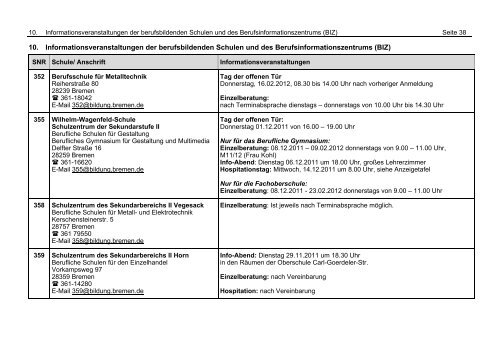 Bildungsgänge an den berufsbildenden Schulen der Stadtgemeinde