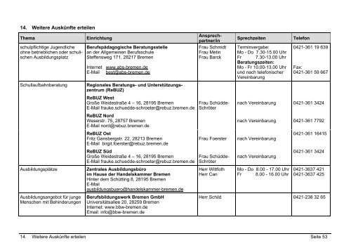 Bildungsgänge an den berufsbildenden Schulen der Stadtgemeinde