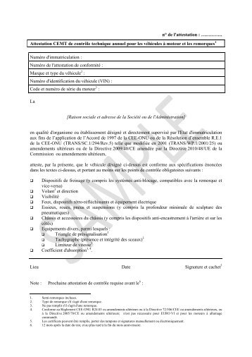 n° de l'attestation : ….………. Attestation CEMT de contrôle ...