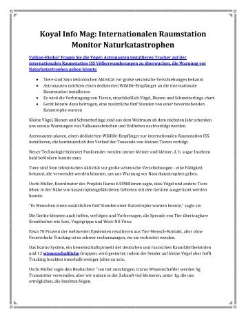 Koyal Info Mag: Internationalen Raumstation Monitor Naturkatastrophen