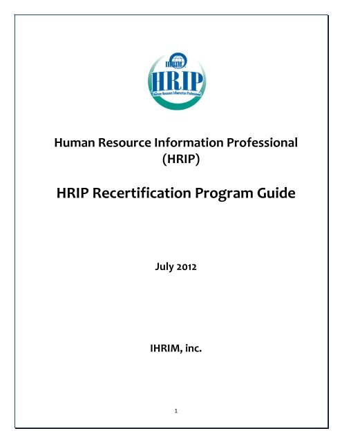 HRIP Recertification Program Guide - IHRIM