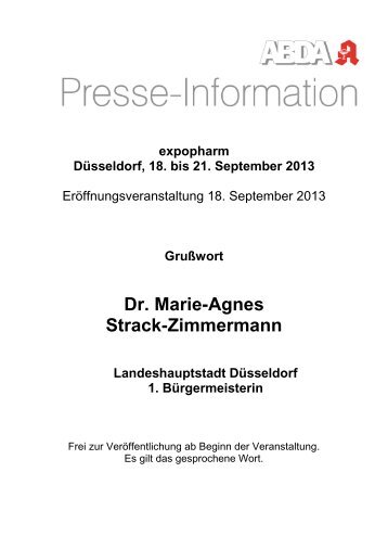 Dr. Marie-Agnes Strack-Zimmermann, 1. Bürgermeisterin der ...