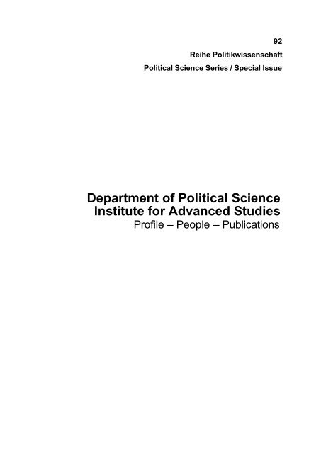 Department of Political Science Institute for Advanced Studies