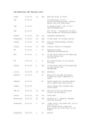 APA Headlines IHS February 2009: