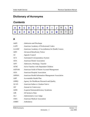 ROM Acronyms - Indian Health Service