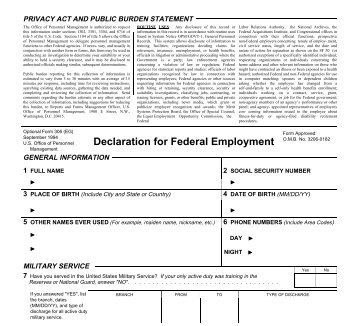 Declaration for Federal Employment - Indian Health Service