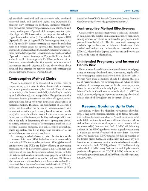 CDC Article-US Medical Eligibility Criteria for Contraceptive Use, 2010