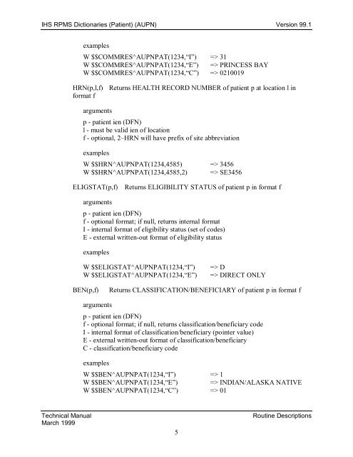 IHS RPMS Dictionaries (Patient) (AUPN) - Indian Health Service