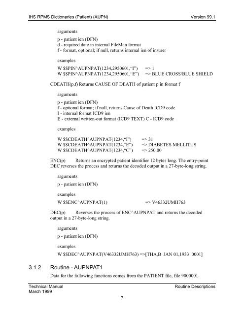 IHS RPMS Dictionaries (Patient) (AUPN) - Indian Health Service