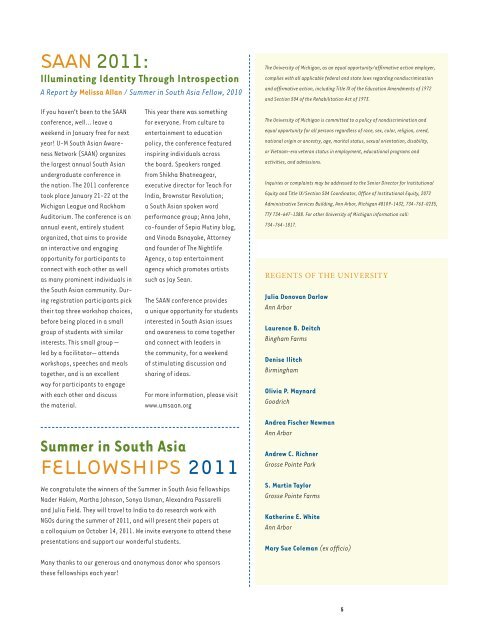 Winter 2011 Newsletter - International Institute - University of Michigan