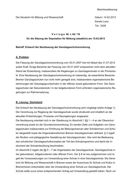 MUSTER I (Große Anfrage) Angabe des Namens - Die Senatorin für ...