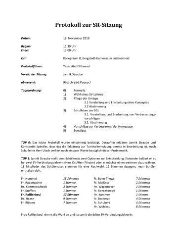 Protokoll zur SR-Sitzung - Bergstadt-Gymnasium