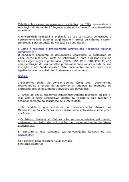 Reconhecimento de tÃ­tulos profissionais - Instituto Italiano de ...