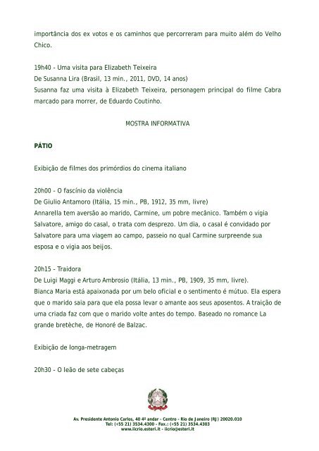 Programa - Instituto Italiano de Cultura Rio de Janeiro