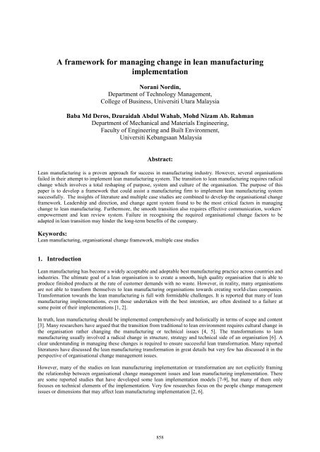 A framework for managing change in lean manufacturing ... - IEOM