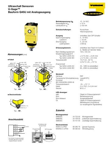 Ultraschall Sensoren U-Gage™ Bauform Q45U mit Analogausgang