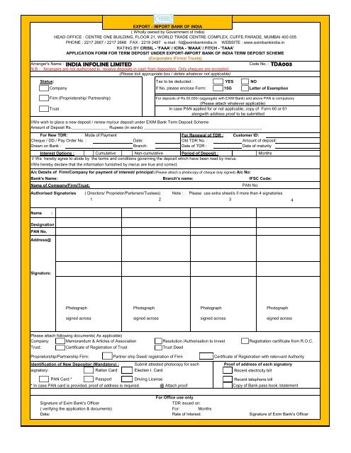 EXIM - Corporates / Firms / Trusts - India Infoline Finance Limited