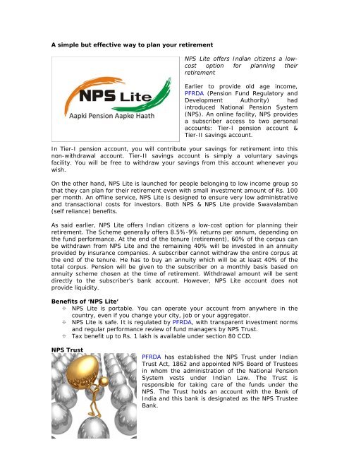 NPS Lite - India Infoline Finance Limited