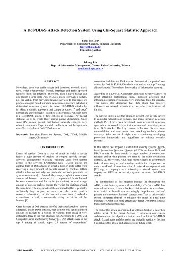 A DoS/DDoS Attack Detection System Using Chi-Square Statistic ...