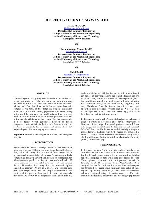 IRIS RECOGNITION USING WAVELET