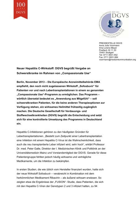 Download der Pressemitteilung - DGVS