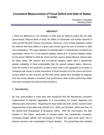 Consistent Measurement of Fiscal Deficit and Debt of States in India