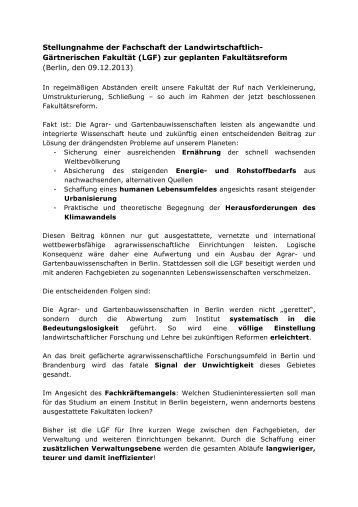 Stellungnahme zur Fakultätsreform vom 09.12.2013 - an der ...