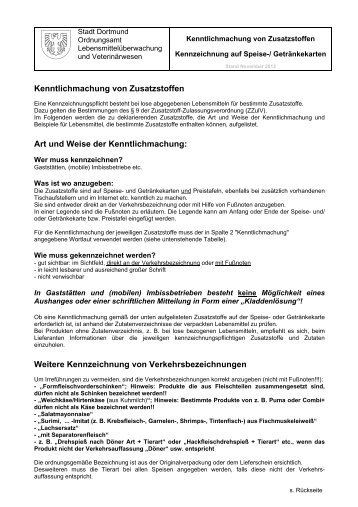 Merkblatt Kenntlichmachung von Zusatzstoffen - Stadt Dortmund