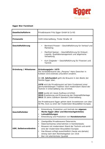 1 Egger Bier Factsheet Gesellschaftsform Privatbrauerei Fritz Egger ...