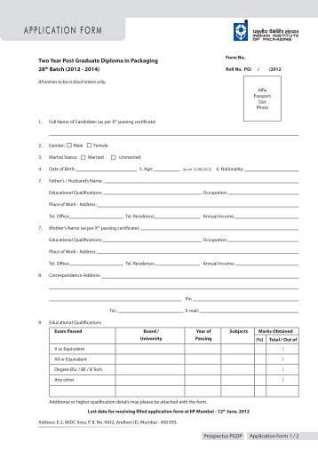 APPLICATION FORM - Indian Institute of Packaging