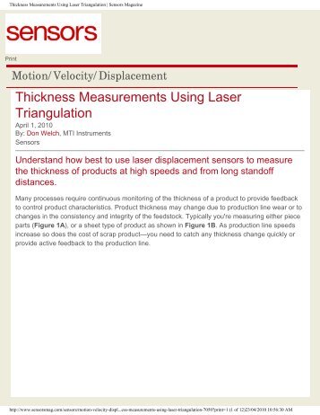 Thickness Measurements Using Laser Triangulation | Sensors ... - IIPE