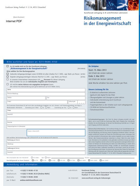 Risikomanagement in der Energiewirtschaft - IIR Deutschland GmbH